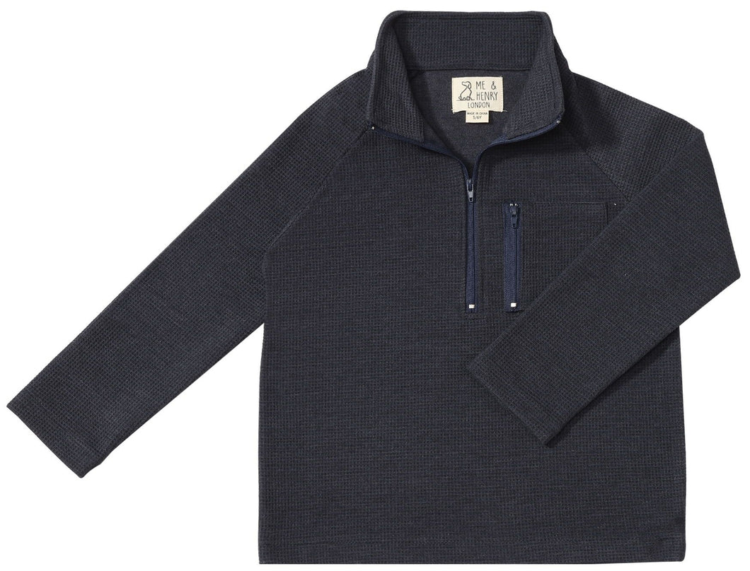 Navy Waffle Picket Zip Up Top