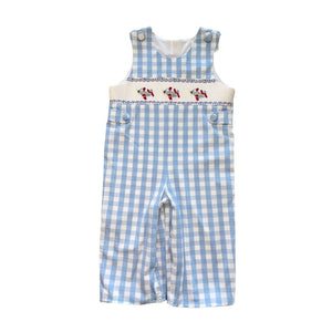 Blue White Check Long Smocked Airplane Jon Jon