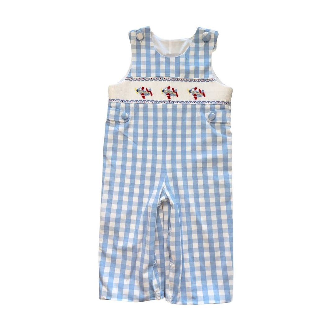 Blue White Check Long Smocked Airplane Jon Jon