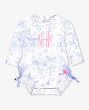 Load image into Gallery viewer, Periwinkle Butterfly Garden Swimsuit Long Sleeve One Piece Rash Guard
