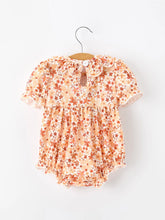 Load image into Gallery viewer, Fall Rust Floral Baby Romper Smocked Petal Collar
