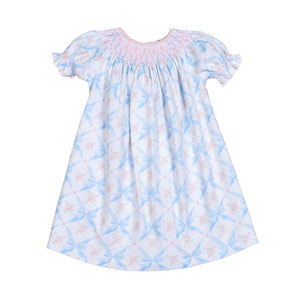 Blue Bows Pima Hand Smocked Dress
