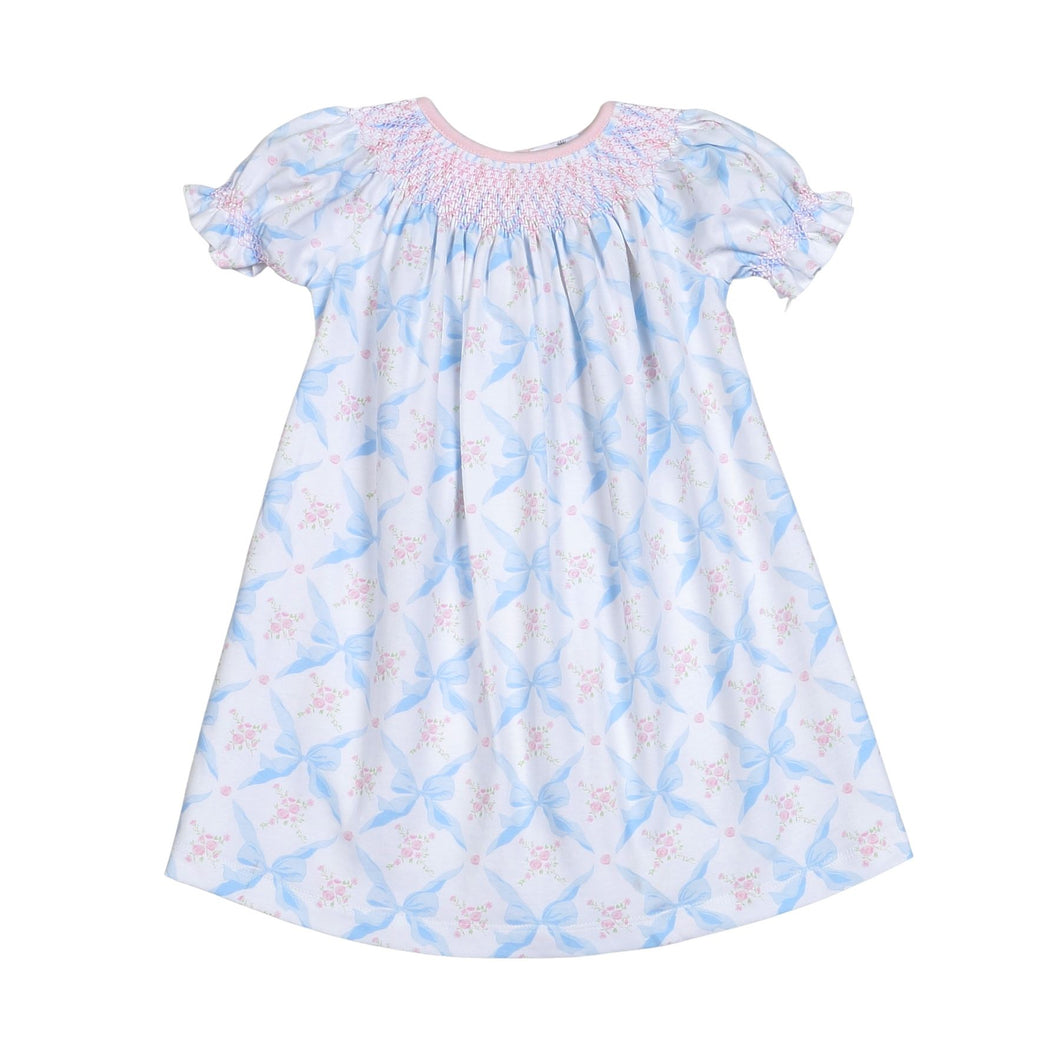 Blue Bows Pima Hand Smocked Dress