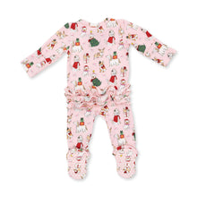 Load image into Gallery viewer, Christmas Dogs Pink - 2 Way Ruffle Back Zipper Footie
