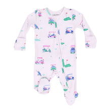 Load image into Gallery viewer, Vintage Golf Carts Pink - 2 Way Ruffle Back Zipper Footie
