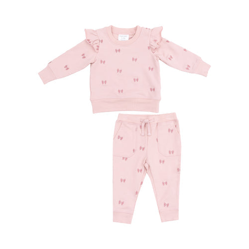 French Terry - Pretty Bows - Ruffle Sweatshirt with Bow Appliqu