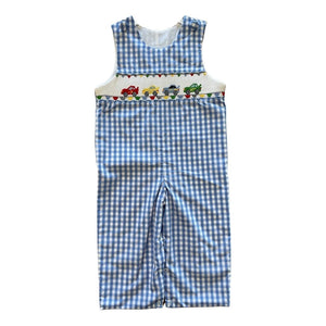Boys Winter Blue Check Smocked Race Car Jon Jon