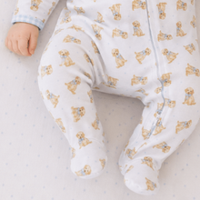 Load image into Gallery viewer, Sweet Golden Print Zip Footie - Light Blue
