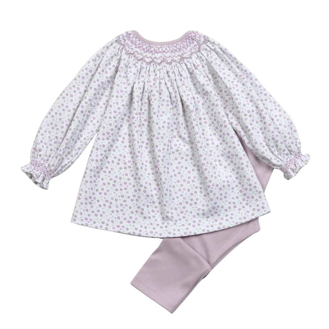 Lyn Purple Floral Pima Hand Smocked Pants Set