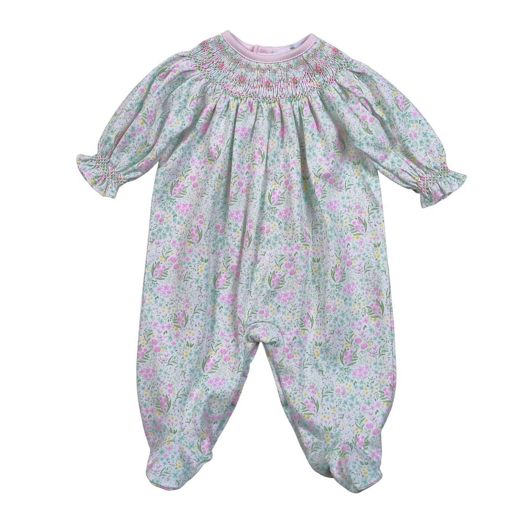 Casey Floral Floral Pima Hand Smocked Footie