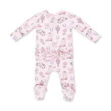 Load image into Gallery viewer, Cowgirl Boots and Bows - 2 Way Ruffle Back Zipper Footie
