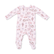 Load image into Gallery viewer, Cowgirl Boots and Bows - 2 Way Ruffle Back Zipper Footie
