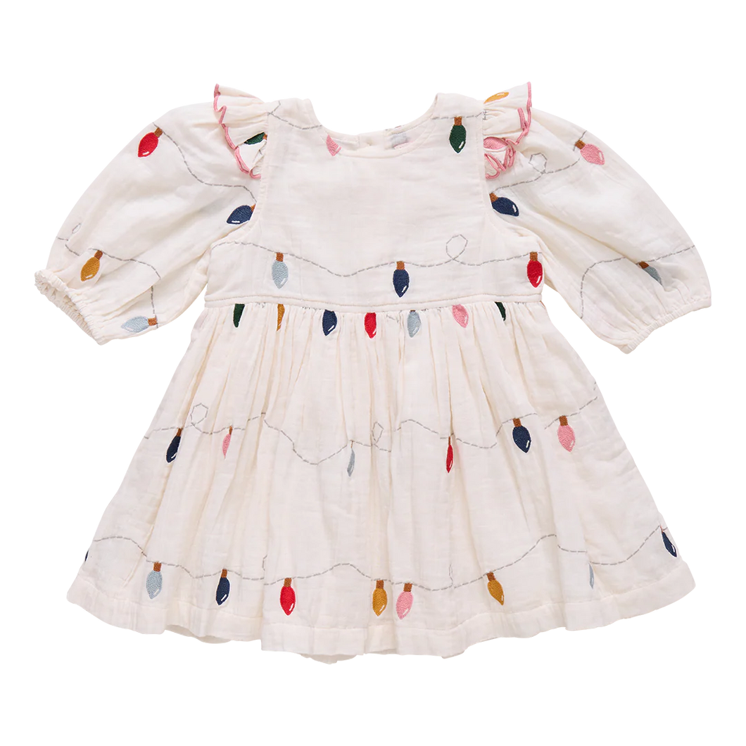 Girls Embroidery Brooke Dress - Christmas Lights