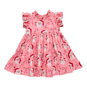 Girls Jennifer Dress - Pink Candy Cane Santa