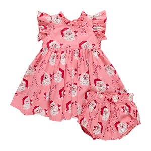 Baby Girls Jennifer Dress Set - Pink Candy Cane Santa