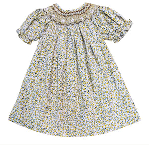 Bailey Corduroy Floral Print Smocked Dress