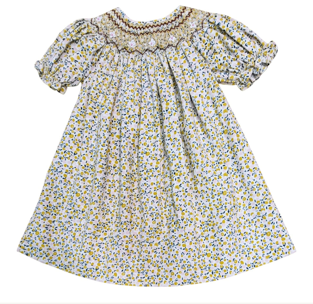 Bailey Corduroy Floral Print Smocked Dress