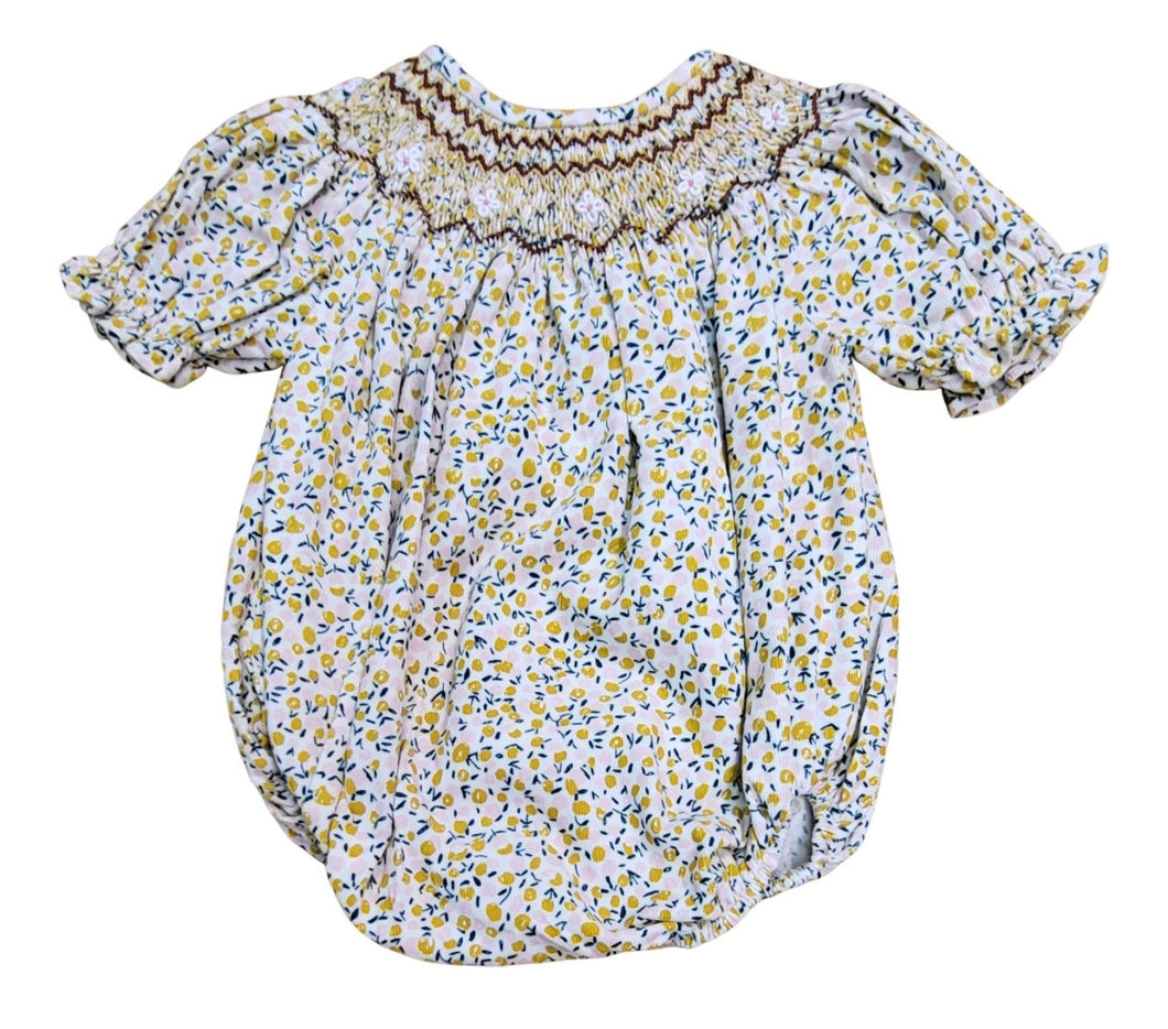 Bailey Corduroy Floral Print Smocked Bubble