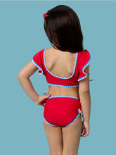 Load image into Gallery viewer, Girls Vintage Red Crochet Detail Butterfly Tankini 2-Piece Swimsuit

