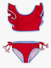 Load image into Gallery viewer, Girls Vintage Red Crochet Detail Butterfly Tankini 2-Piece Swimsuit
