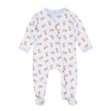 Load image into Gallery viewer, Sweet Golden Print Zip Footie - Light Blue
