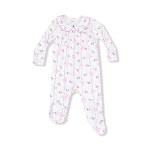 Dainty Buds And Bows Stripe - Smocked L/S Romper W/ Peter Pan Collar