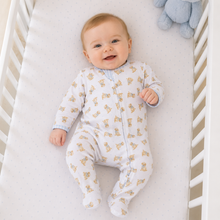 Load image into Gallery viewer, Sweet Golden Print Zip Footie - Light Blue
