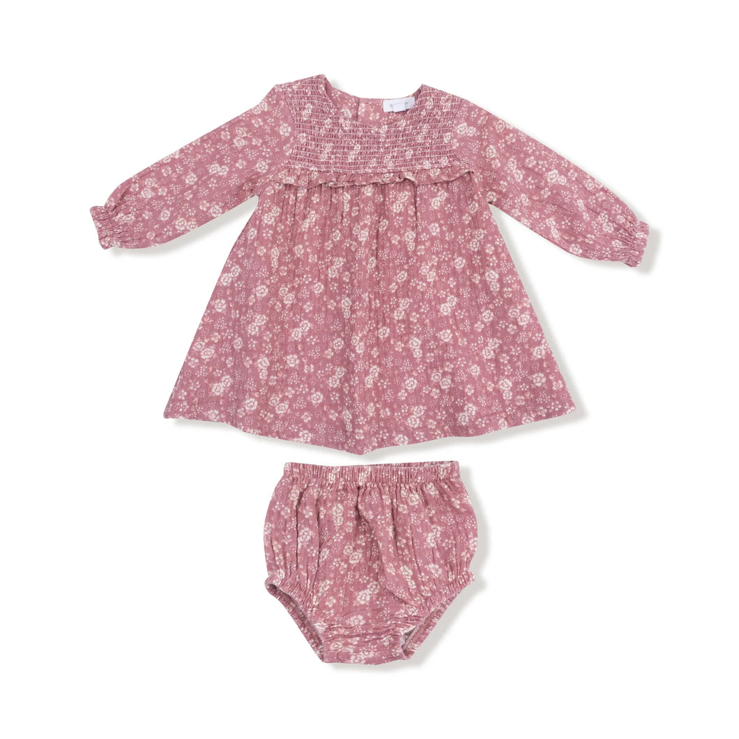 Bandana Floral - Smocked Ruffle L/S Dress + Diaper