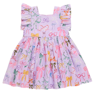 Girls Elsie Dress - Lavender Watercolor Bows