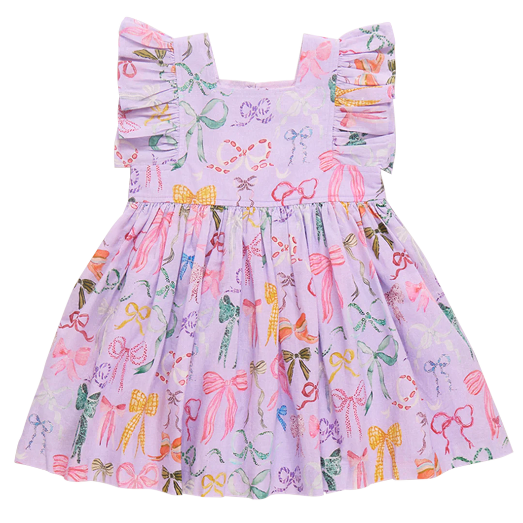 Girls Elsie Dress - Lavender Watercolor Bows