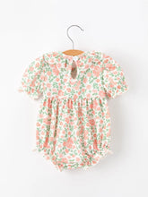 Load image into Gallery viewer, Blush Floral Baby Romper Smocked Petal Collar
