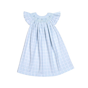 Casey Blue Plaid Pima Hand Smocked Bishop Dress