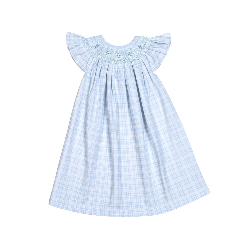 Casey Blue Plaid Pima Hand Smocked Bishop Dress