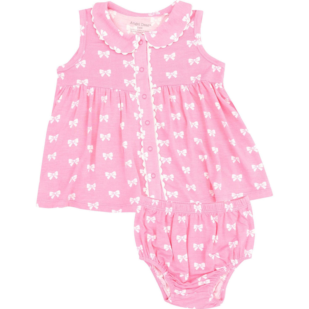 The Jill Peter Pan Button Front Dress with Ric Rac Trim and Diaper Cover Bows