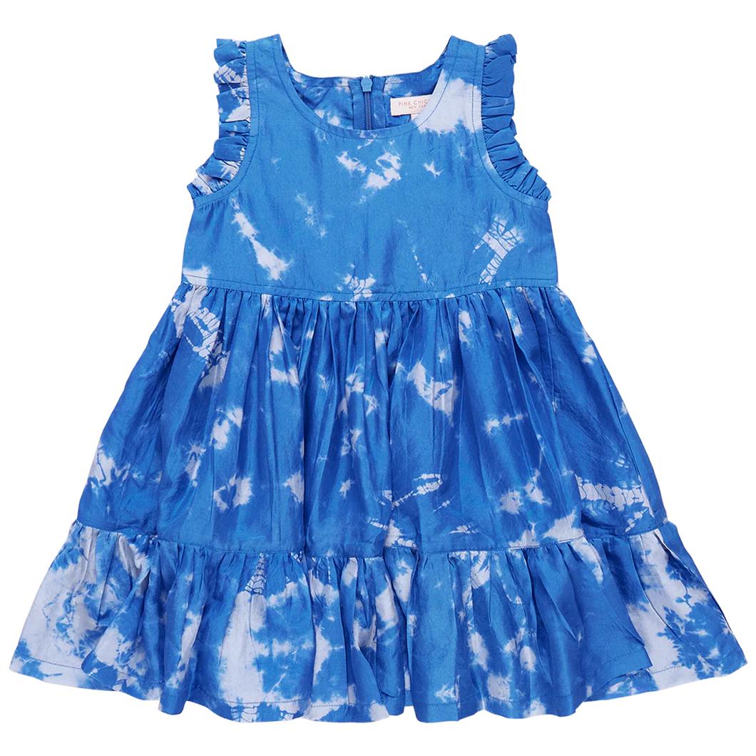 Girls Silk Kelsey Dress - Palace Blue Tie Dye
