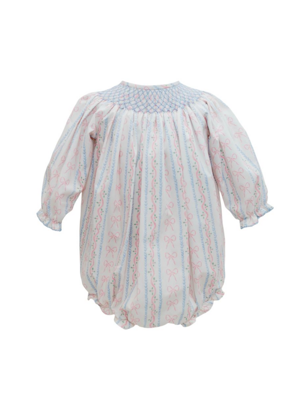 Floral Stripe and Bows Long Sleeve Bishop Smock Bubble