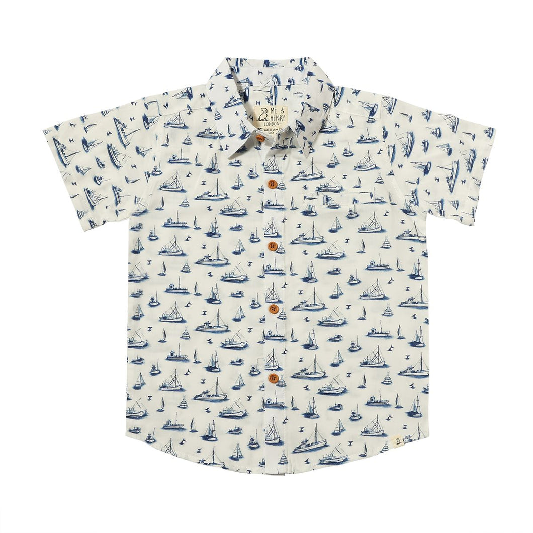 Navy Boats Maui Printed Shirt