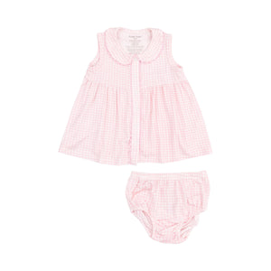 Mini Gingham Pink Peter Pan Button Front Dress with Ric Rac Trim and Diaper Cover
