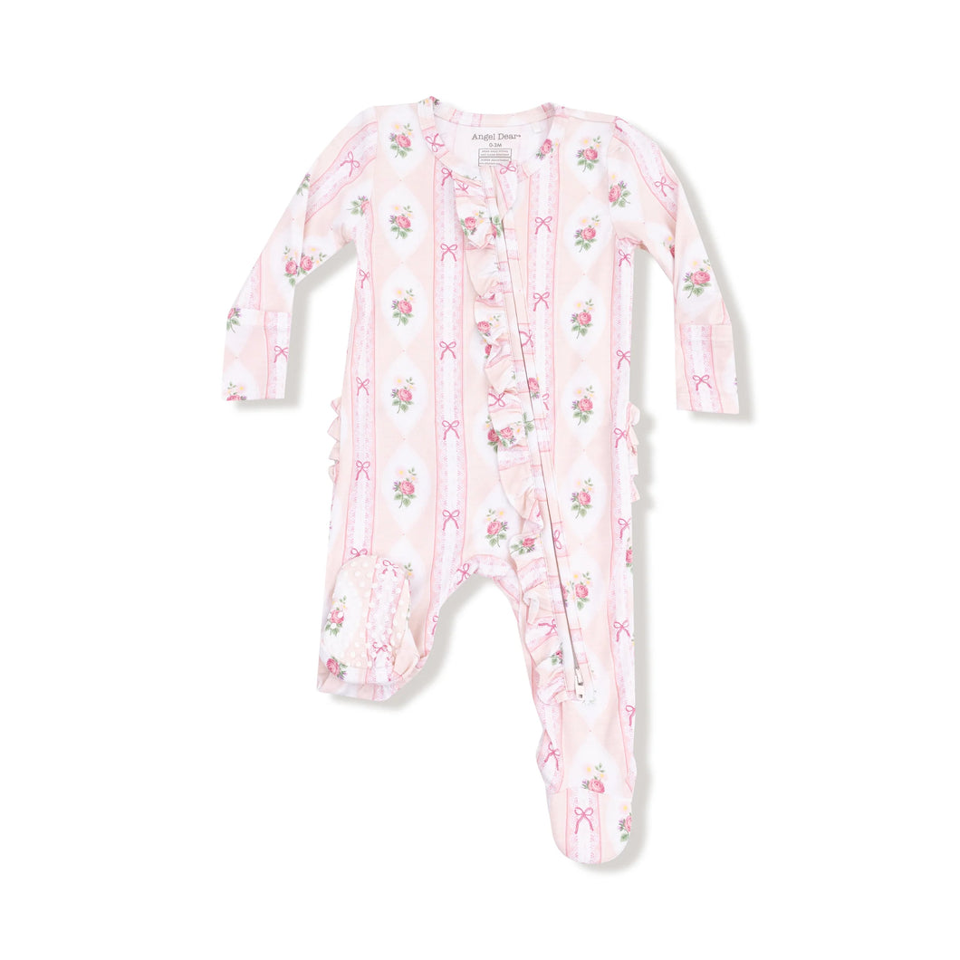 Ogee Lace Floral - 2 Way Ruffle Zipper Footie