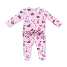 Load image into Gallery viewer, Game day - Pink - 2 Way Zipper Ruffle Back Footie
