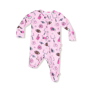 Game day - Pink - 2 Way Zipper Ruffle Back Footie