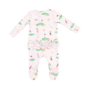 Golf Things - Pink 2 Way Zipper Ruffle Back Footie
