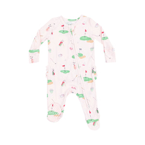 Golf Things - Pink 2 Way Zipper Ruffle Back Footie