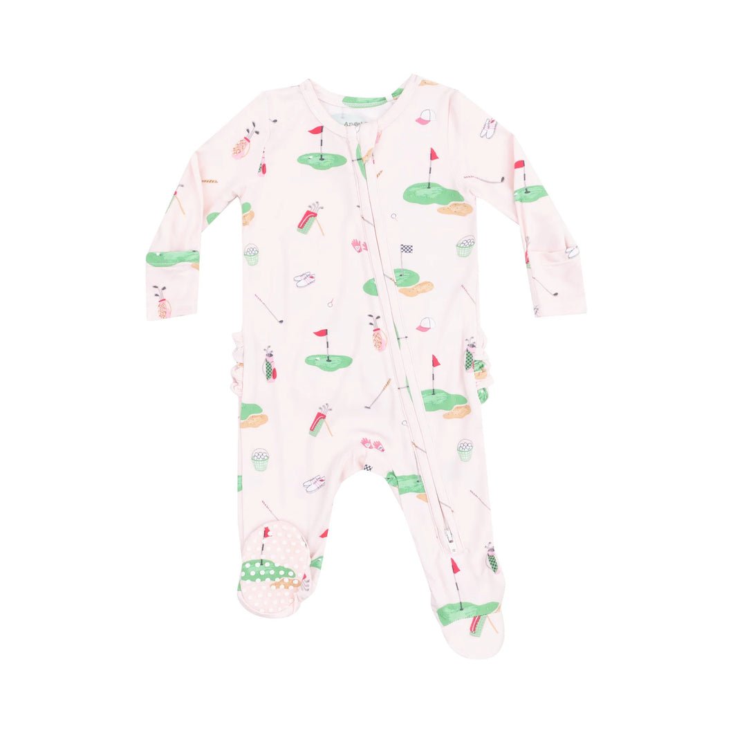 Golf Things - Pink 2 Way Zipper Ruffle Back Footie