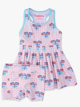 Load image into Gallery viewer, Girls Pink Patriotic Gingham Pleated Skirt Active Dress &amp; Bike Short Set
