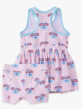 Load image into Gallery viewer, Girls Pink Patriotic Gingham Pleated Skirt Active Dress &amp; Bike Short Set
