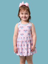 Load image into Gallery viewer, Girls Pink Patriotic Gingham Pleated Skirt Active Dress &amp; Bike Short Set
