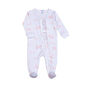 Pink Baby Toile Pima Zipper Footie