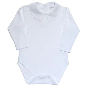 White Pima Pointy Collar Long Sleeve Bodysuit