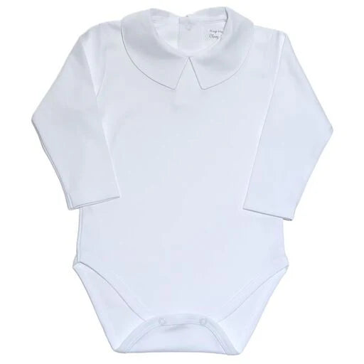 White Pima Pointy Collar Long Sleeve Bodysuit